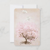 Love Doves Pink and Brown Heart Leaf Tree Wedding RSVP Kaartje (Achterkant)