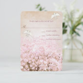 Love Doves Pink and Brown Heart Leaf Tree Wedding RSVP Kaartje (Staand voorkant)