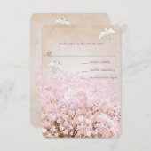 Love Doves Pink and Brown Heart Leaf Tree Wedding RSVP Kaartje (Voorkant / Achterkant)