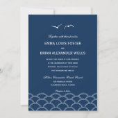Love Doves Wedding Invitations - Navy Kaart (Voorkant)