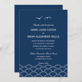 Love Doves Wedding Invitations - Navy Kaart (Voorkant / Achterkant)