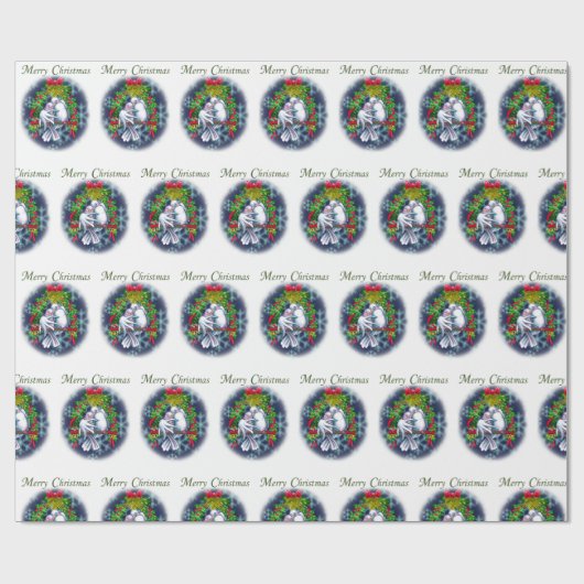 Love Doves white Kerstversion Wrapping Paper Cadeaupapier (Vlak)