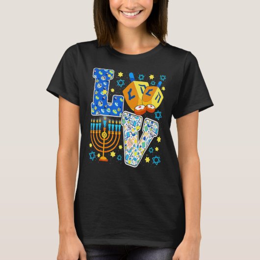 LOVE Dreidel Menorah Chanukah Cute Hanukkah Pajama T-shirt (Voorkant)