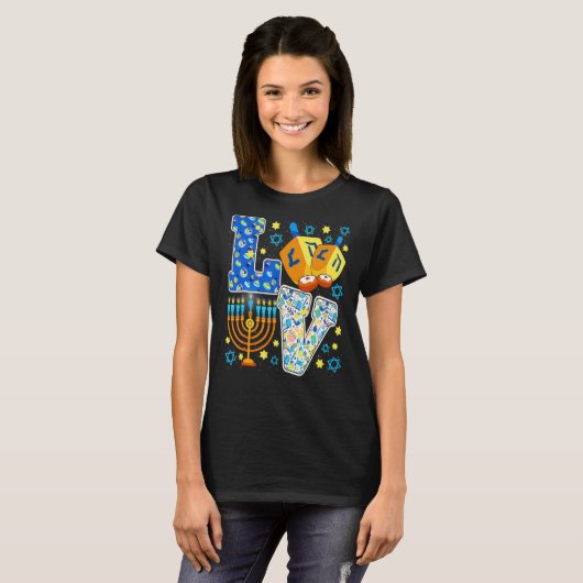 LOVE Dreidel Menorah Chanukah Cute Hanukkah Pajama T-shirt (Voorkant volledig)