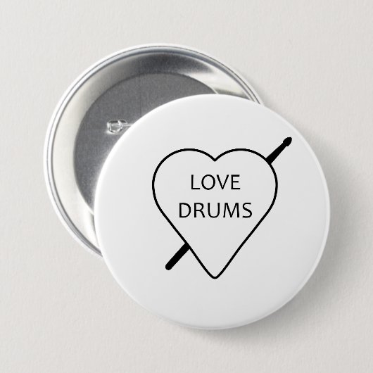 Love Drums Badge Ronde Button 7,6 Cm (Voorkant /achterkant)