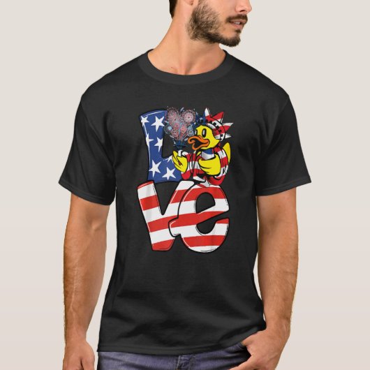 Love Duck Patriotic American Flag Cute Duck 4th of T-shirt (Voorkant)
