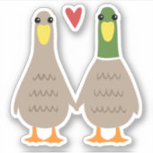 Love Ducks | Schattige Paar Holding Handen w / Har Sticker (Voorkant)
