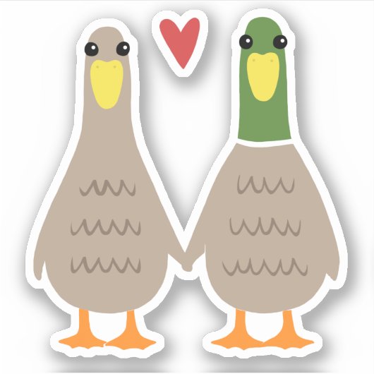 Love Ducks | Schattige Paar Holding Handen w / Har Sticker (Voorkant)