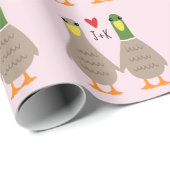 Love Ducks Valentijnsdag Aangepaste Initialen Cadeaupapier (Rol Hoek)