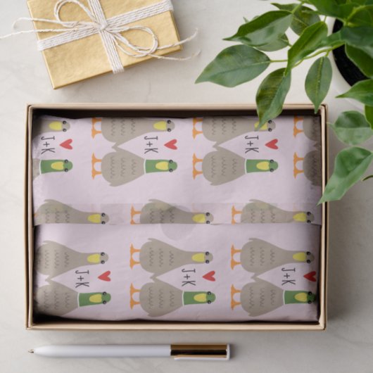 Love Ducks Valentijnsdag Aangepaste Initialen Tissuepapier (Geschenk)