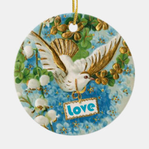 Love duif blauw witte bloemen ornament
