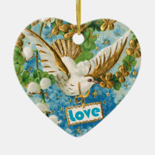 Love duif blauw witte bloemen ornament