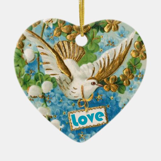  Love duif blauw witte bloemen ornament (Voorkant)