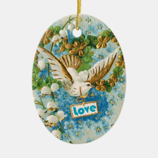  Love duif blauw witte bloemen ornament (Voorkant)