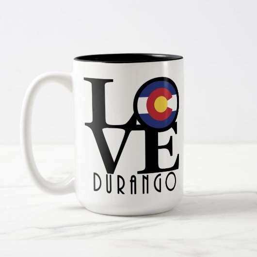 LOVE Durango Colorado 15oz Tweekleurige Koffiemok (Links)