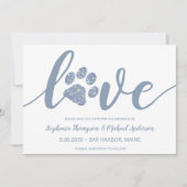 Love Dusty Blue Glitter Paw Print Wedding Save The Date (Voorkant)