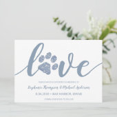 Love Dusty Blue Glitter Paw Print Wedding Save The Date (Staand voorkant)