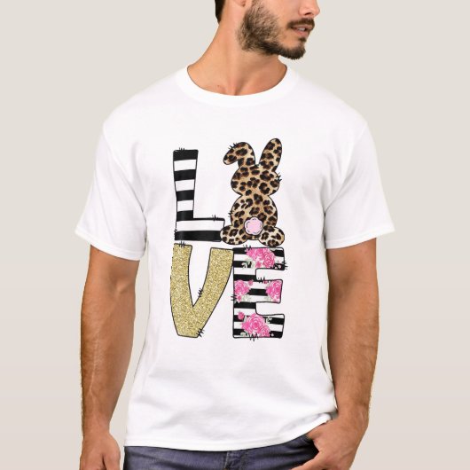 LOVE Easter Bunny Leopard Rabbit Trio Cute Easter T-shirt (Voorkant)