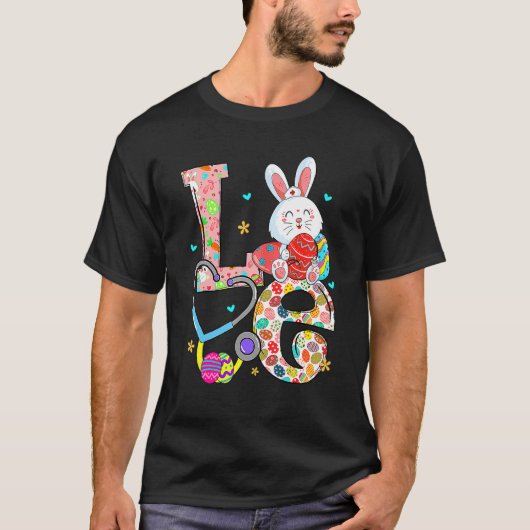 Love Easter Day 2022 Egg Basket Stethoscope Scrub T-shirt (Voorkant)