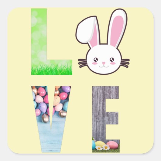 Love Easter - Easter Bunny - Easter Egg Vierkante Sticker (Voorkant)
