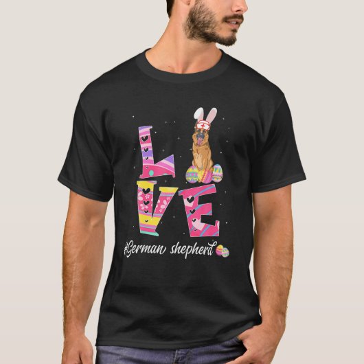 Love Easter German Shepherd Bunny Ears Funny Dog L T-shirt (Voorkant)