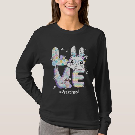 Love Easter Preschool Teacher Bunny Cute Face Happ T-shirt (Voorkant)