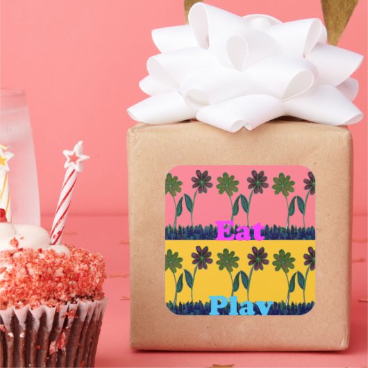 Love Eat Play Art Print Vierkante Sticker (Feest)