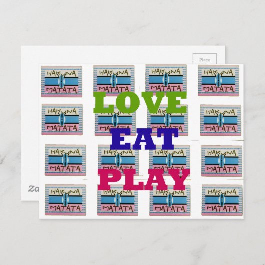 Love Eat Play Hakuna Matata Kunstdruk Briefkaart (Voorkant / Achterkant)
