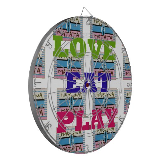 Love Eat Play Hakuna Matata Kunstdruk Dartbord (Voorkant Links)