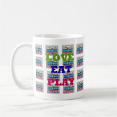 Love Eat Play Hakuna Matata Kunstdruk Koffiemok (Links)