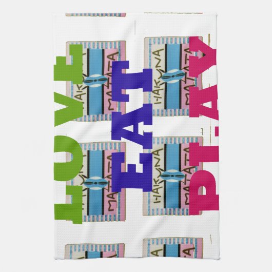 Love Eat Play Hakuna Matata Kunstdruk Theedoek (Verticaal)