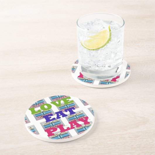 Love Eat Play Hakuna Matata Kunstdruk Zandsteen Onderzetter (Zijkant)