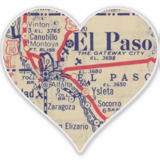 Love El Paso TX  Map Sticker (Voorkant)