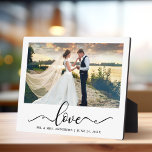 Love Elegant Black Script Weduwfoto Fotoplaat<br><div class="desc">Weddenschap Elegant Black Calligraphy Script Photo Plaque</div>