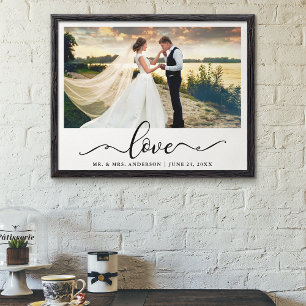 Love Elegant Black Script Weduwfoto Poster