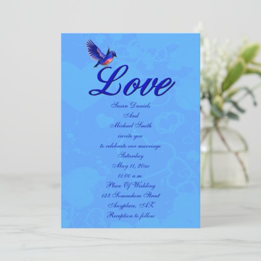 Love Elegant Bluebird Wedding Kaart (Staand voorkant)