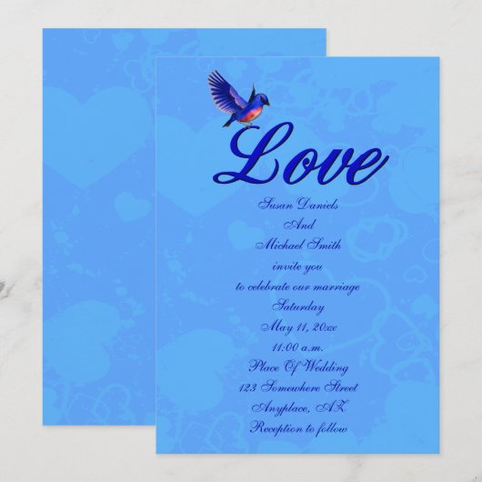 Love Elegant Bluebird Wedding  Kaart (Voorkant / Achterkant)