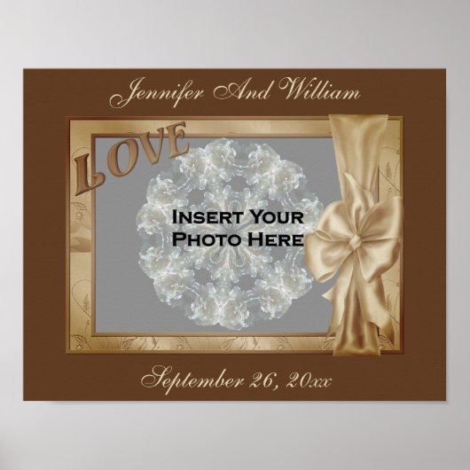 Love Elegant Bow Photo Frame Wedding  Poster (Voorkant)