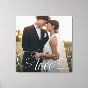 LOVE Elegant Calligraphy Couple Wedding Photo Canvas Afdruk