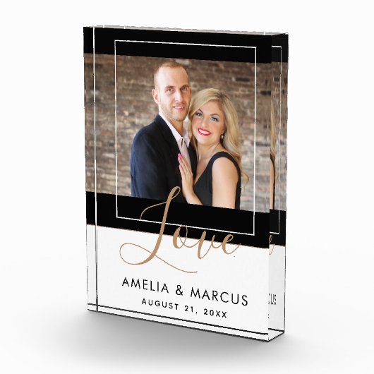 Love Elegant Script Bride Groom Wedding Keepslag Fotoblokken (Rechts)