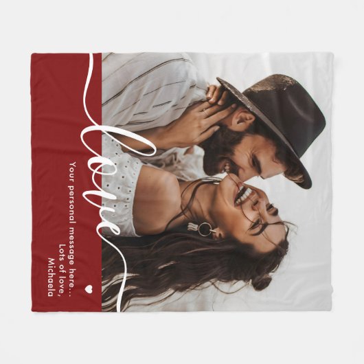 'Love' Elegant Script Foto & Persoonlijk Bericht Fleece Deken (Voorkant (Horizontaal))
