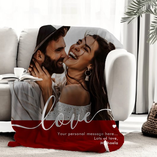 'Love' Elegant Script Foto & Persoonlijk Bericht Fleece Deken