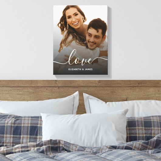 Love Elegant Script Verloving Photo Canvas Afdruk (Insitu (Slaapkamer))