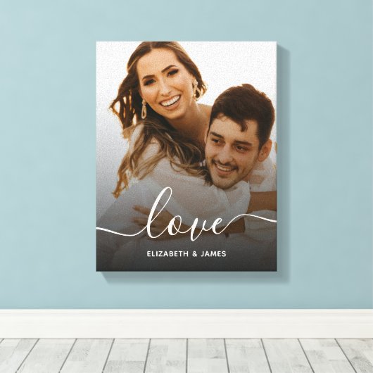 Love Elegant Script Verloving Photo Canvas Afdruk (Insitu (Houten vloer))