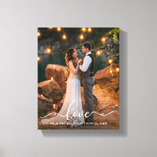 Love Elegant Script Wedding Bride Groom Photo Canvas Afdruk