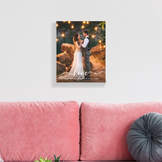 Love Elegant Script Wedding Bride Groom Photo Canvas Afdruk (Insitu (Woonkamer))