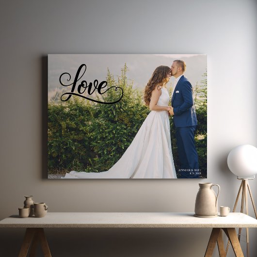 Love Elegant Script Wedding Photo Wall Art Canvas Afdruk
