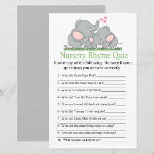 Love Elephants Nursery Rhyme Quiz baby shower game