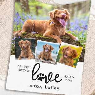 LOVE en DOG Custom 4 Photo Collage Fleece Deken