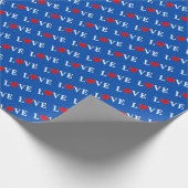 LOVE en Heart Marine Blue Elegant Cadeaupapier (Hoek)